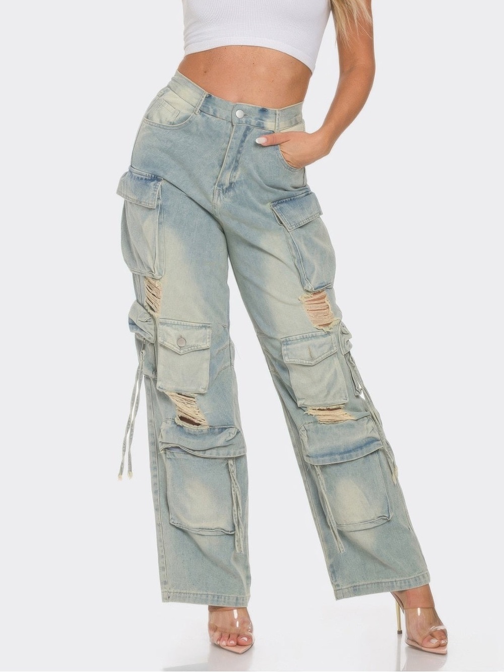 Straight Leg Denim Cargo Jeans